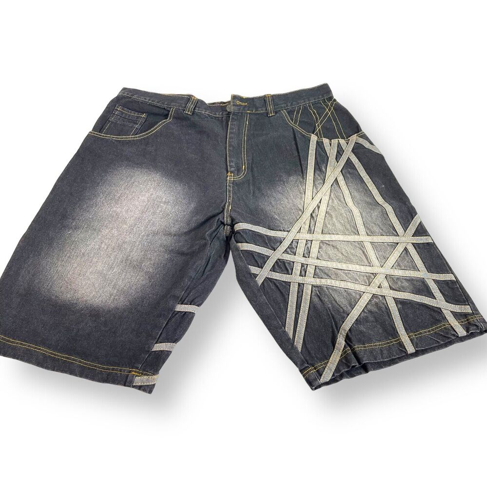 Akademiks Jean Shorts Black Size 42 Baggie Extra Wide Leg Hip Hop Y2K